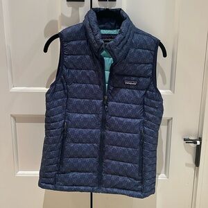 Patagonia women’s down vest size small blue with teal stars